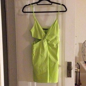 neon green zara cut out dress